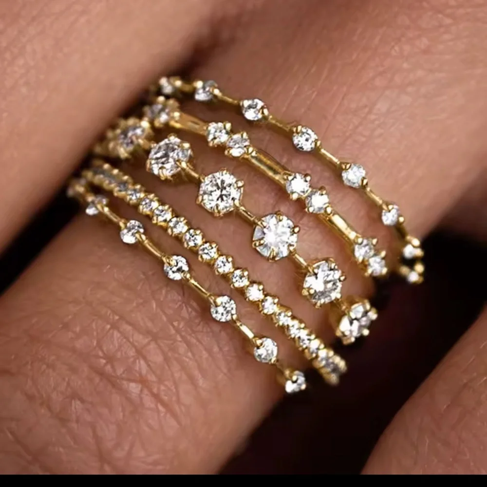Elegant Gold Multi Layered Crystal Ring - Picture 1 of 3